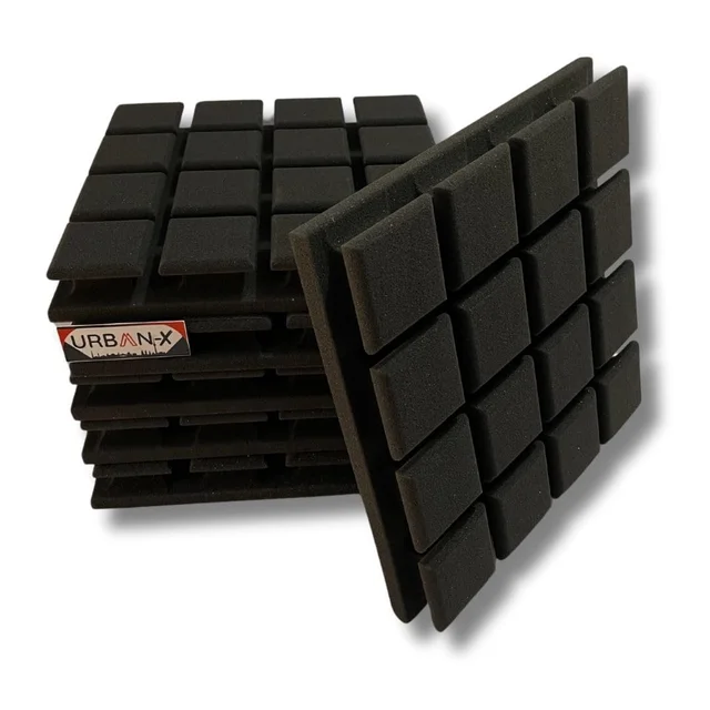 Urban-X URBAN-X Turbo Soundproofing Studio Acoustic Foam 1'x1' - 2 Inches 50D High Density, Soundproof Foam, Noise Reduction Panels, Echo Absorption - Set of 36, Black