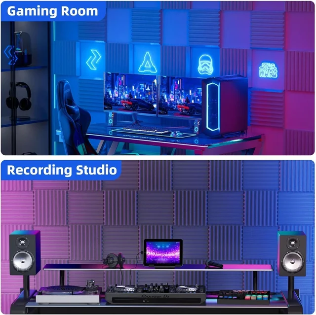 URBAN-X® Wedge Soundproofing Studio Acoustic Foam 1'x1' - 2 Inches 50D High Density, Soundproof Foam, Noise Reduction Panels, Echo Absorption - Set of 18, Stone White, Wedge Acoustic Foam