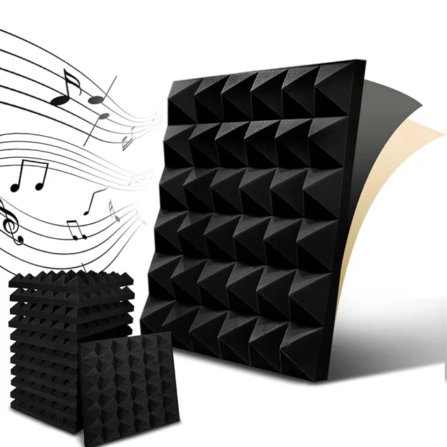 URBAN-X® Pyramid Acoustic Foam Soundproofing Studio 1'x1' ft. - 2 Inches High Density, Soundproof Foam, Noise Reduction Panels, Echo Absorption - Set of 36, Black, Pyramid Acoustic Foam Self Adhesive