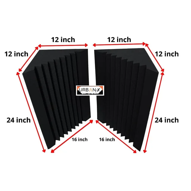 Urban-X URBAN-X Bass Traps Soundproofing Studio Acoustic Foams 12"x12"x24" 50D High Density, Soundproof Foam, Noise Reduction Panels, Echo Absorption - Set of 10, Black