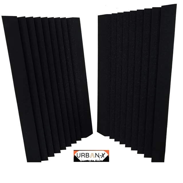Urban-X URBAN-X Bass Traps Soundproofing Studio Acoustic Foams 12"x12"x24" 50D High Density, Soundproof Foam, Noise Reduction Panels, Echo Absorption - Set of 10, Black