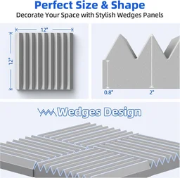 URBAN-X® Wedge Soundproofing Studio Acoustic Foam 1'x1' - 2 Inches 50D High Density, Soundproof Foam, Noise Reduction Panels, Echo Absorption - Set of 36, Stone White, Wedge Acoustic Foam