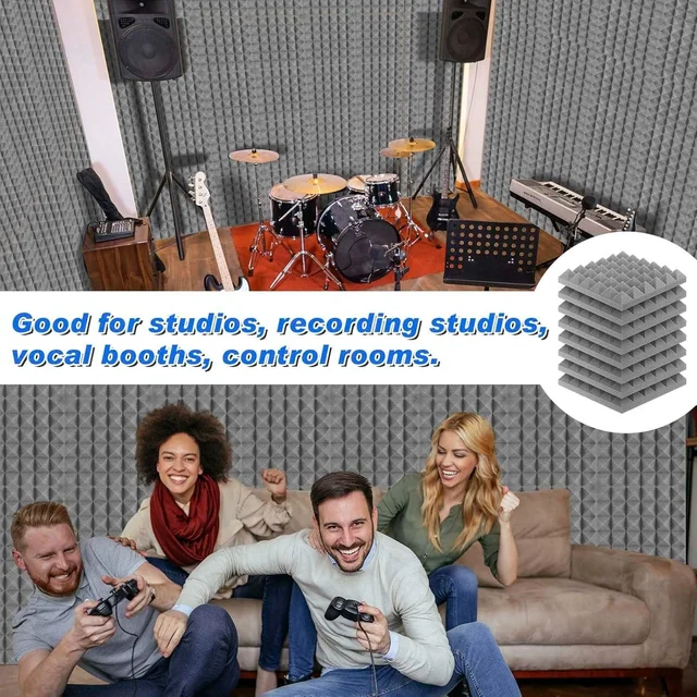 URBAN-X® Pyramid Acoustic Foam Soundproofing Studio 1'x1' ft. - 2 Inches High Density, Soundproof Foam, Noise Reduction Panels, Echo Absorption - Set of 6, Stone White, Pyramid Acoustic Foam Self Adhesive