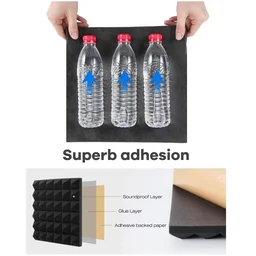 URBAN-X® Pyramid Acoustic Foam Soundproofing Studio 1'x1' ft. - 2 Inches High Density, Soundproof Foam, Noise Reduction Panels, Echo Absorption - Set of 36, Black, Pyramid Acoustic Foam Self Adhesive