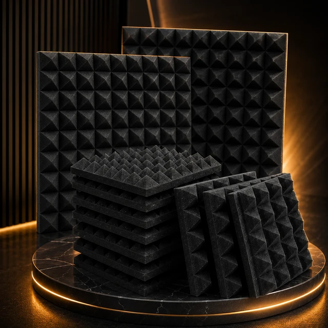 URBAN-X® Pyramid Acoustic Foam Soundproofing Studio 1'x1' ft. - 2 Inches High Density, Soundproof Foam, Noise Reduction Panels, Echo Absorption - Set of 6, Black, Pyramid Acoustic Foam