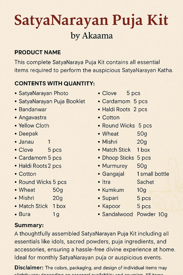 SatyaNarayan Puja Kit – Complete Ritual Set