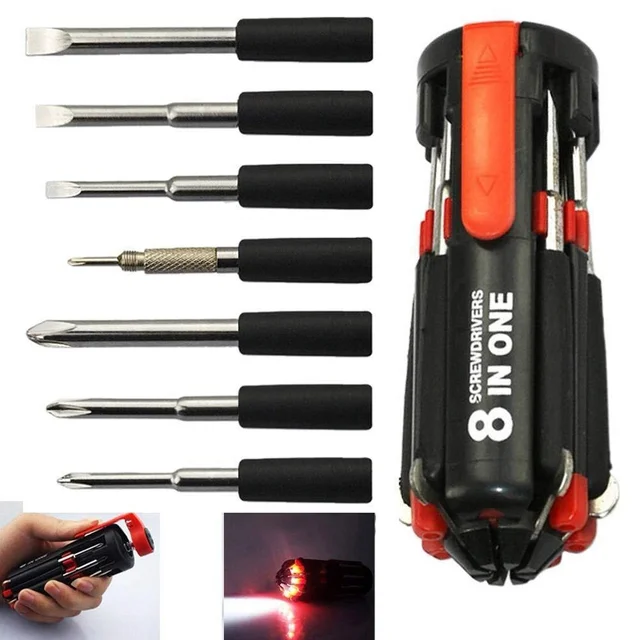 8 in 1 Multi-Function Screwdriver Kit with LED Portable Torch BX0427