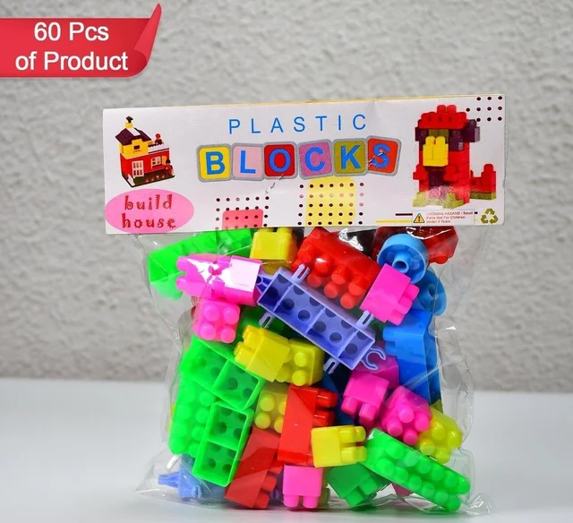 Blocks Set for Kids, Play Fun and Learning Blocks for Kids Games for Children Block Game Puzzles Set Boys, Children (Multicolor, 60 Bricks Blocks) BX8094