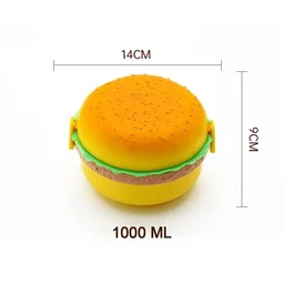 Burger Shape Lunch Box Plastic Lunch Box Food Container Sets Double Layer Lunchbox 1000ml With 2 Spoon Applicable to Kids and Elementary School Students BX5313