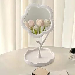 Flower-Shaped Makeup Mirror, Rotatable Makeup Mirror with Tray Table Vanity BX15256