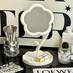 Flower-Shaped Makeup Mirror, Rotatable Makeup Mirror with Tray Table Vanity BX15256