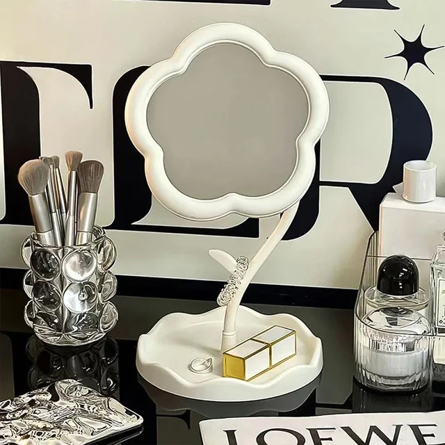 Flower-Shaped Makeup Mirror, Rotatable Makeup Mirror with Tray Table Vanity BX15256