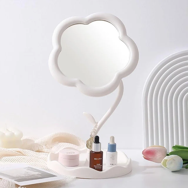 Flower-Shaped Makeup Mirror, Rotatable Makeup Mirror with Tray Table Vanity BX15256