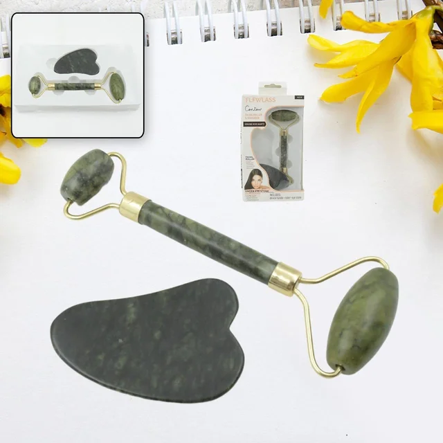 Gua Sha Stone & Anti-Aging Jade Roller Massager for Glowing Skin – Face Massage & Skincare Set BX0318