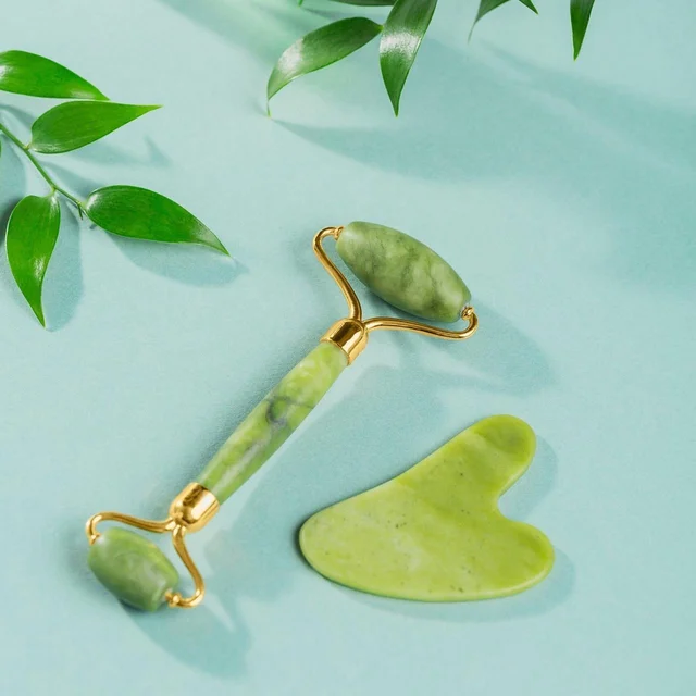 Gua Sha Stone & Anti-Aging Jade Roller Massager for Glowing Skin – Face Massage & Skincare Set BX0318