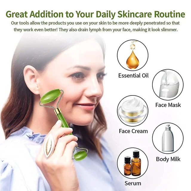 Gua Sha Stone & Anti-Aging Jade Roller Massager for Glowing Skin – Face Massage & Skincare Set BX0318