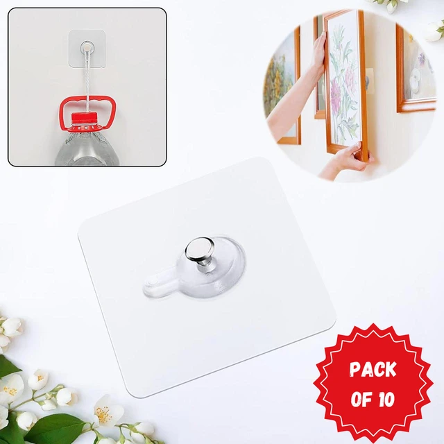 No-Drill Multipurpose Adhesive Wall Hooks – Secure & Damage-Free Hanging (Pack of 10) BX15787)
