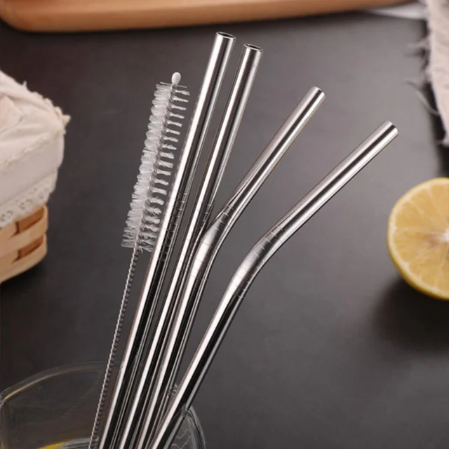 Reusable Pack of 5 Stainless Steel Straw with Cleaning Brush-Metal Straws Drinking Juice Glass Set Water/Juice Glass