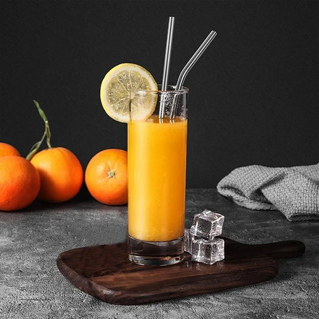 Reusable Pack of 5 Stainless Steel Straw with Cleaning Brush-Metal Straws Drinking Juice Glass Set Water/Juice Glass
