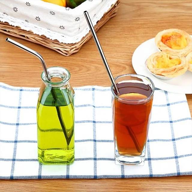 Reusable Pack of 5 Stainless Steel Straw with Cleaning Brush-Metal Straws Drinking Juice Glass Set Water/Juice Glass