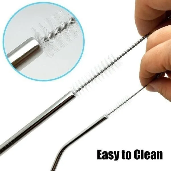 Reusable Pack of 5 Stainless Steel Straw with Cleaning Brush-Metal Straws Drinking Juice Glass Set Water/Juice Glass