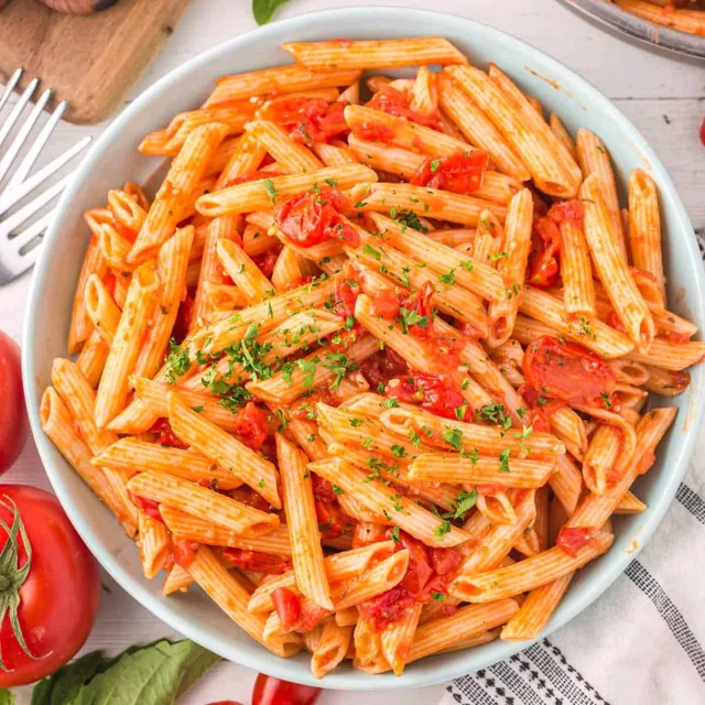 Penne Pasta With Cheese In Red Sauce