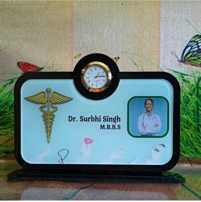 Table Top Doctor Name Board With Clock