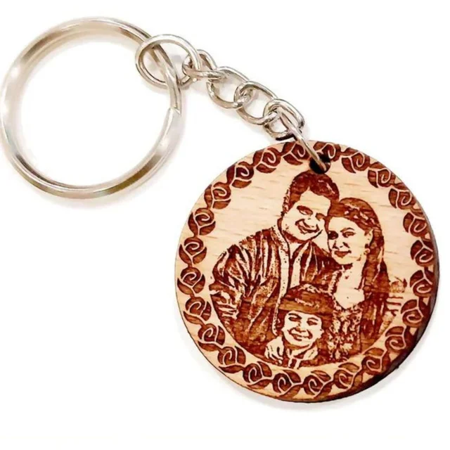 Wood Engraving Keychain Round Shape