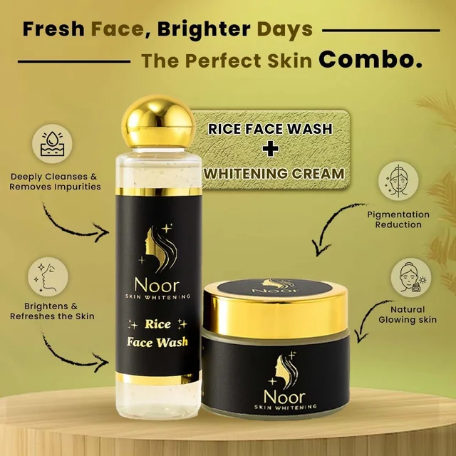 Noor Skin Whitening Cream, Rice – Face Wash Combo