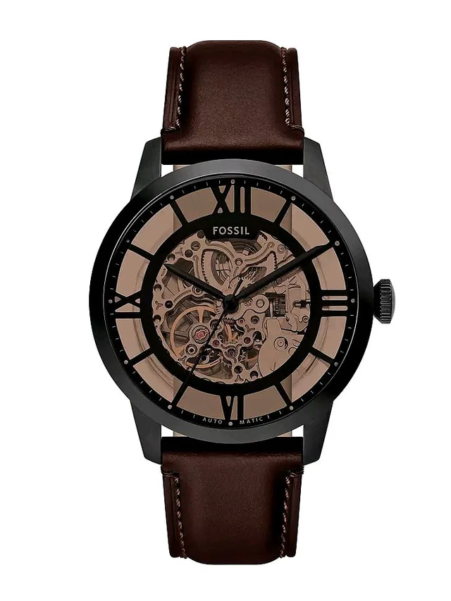 Fossil_ ME3098 Townsman Automatic Dark Brown Leather Watch For Men