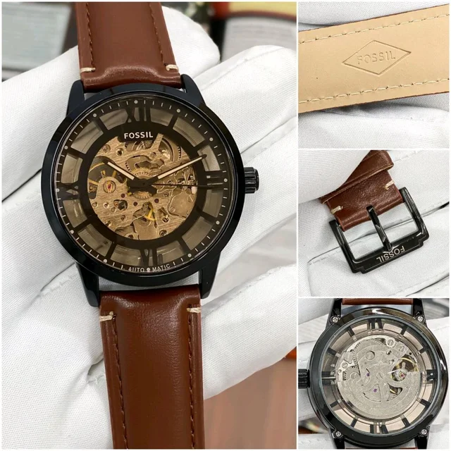 Fossil_ ME3098 Townsman Automatic Dark Brown Leather Watch For Men - Brown