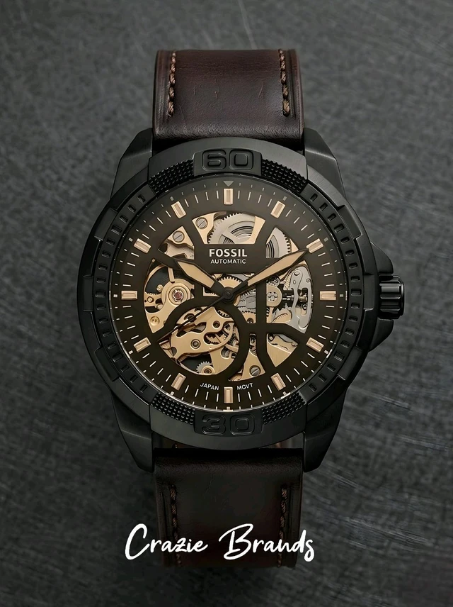 FOSSIL_ Bronson Automatic Black Dial Analog Leather Watch FOR MEN ME3219