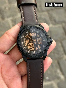 FOSSIL_ Bronson Automatic Black Dial Analog Leather Watch FOR MEN ME3219