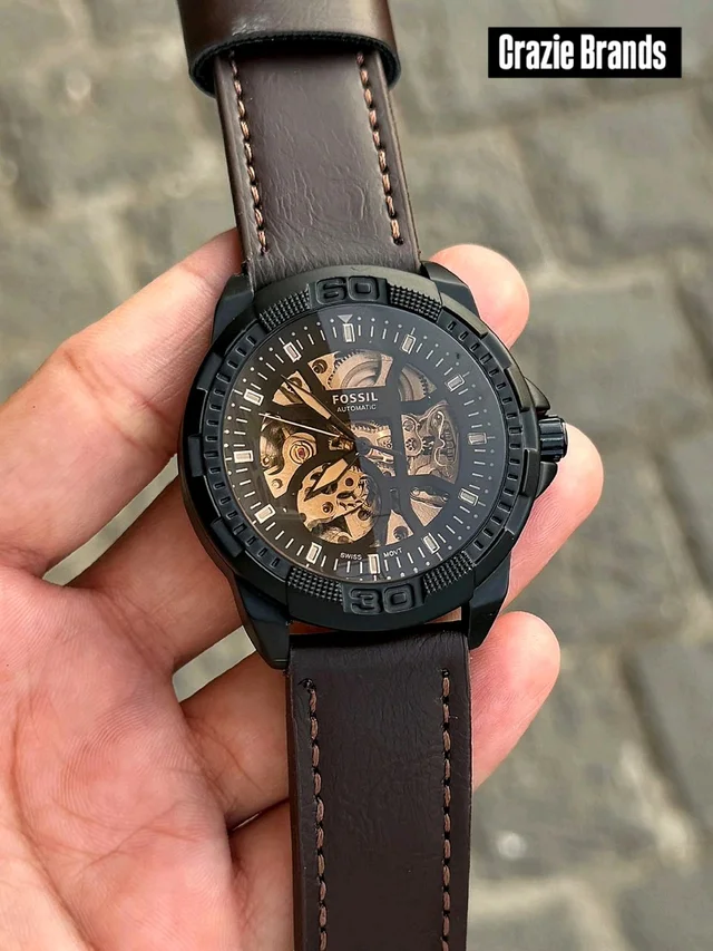 FOSSIL_ Bronson Automatic Black Dial Analog Leather Watch FOR MEN ME3219