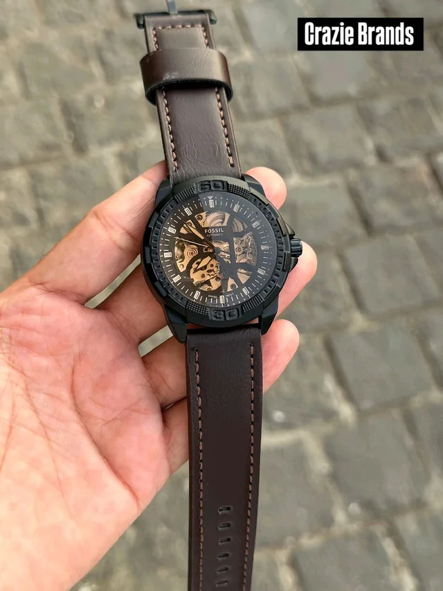 FOSSIL_ Bronson Automatic Black Dial Analog Leather Watch FOR MEN ME3219