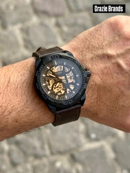 FOSSIL_ Bronson Automatic Black Dial Analog Leather Watch FOR MEN ME3219