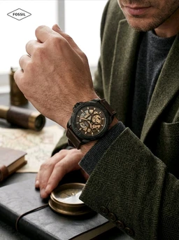 FOSSIL_ Bronson Automatic Black Dial Analog Leather Watch FOR MEN ME3219