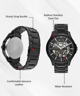 A|X ARMANI_ EXCHANGE_ AX2418 Automatic Skeleton Black Dial Black Stainless Steel Strap Watch For Men - Black, Contact Sales Team On Whatsapp