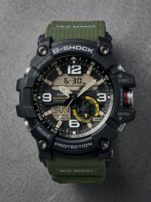 Casio_ G-Shock_ GG-1000-1A3DR Mudmaster Black Analog-Digital Dial Green Resin Strap Shock Resistant G662 Watch For Men