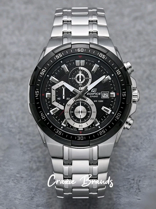 Casio_ Edifice_ EFR-539D-1AVUDF Analog Black Dial Men Watch Silver Strap