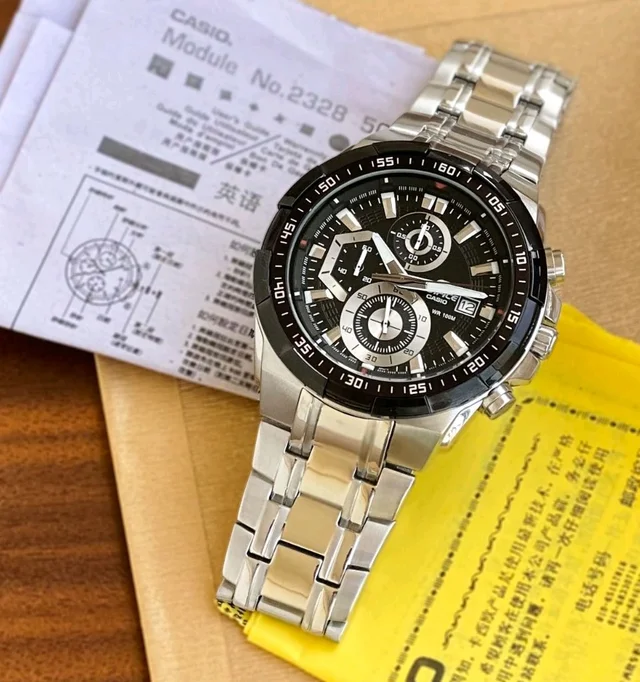 Casio_ Edifice_ EFR-539D-1AVUDF Analog Black Dial Men Watch Silver Strap