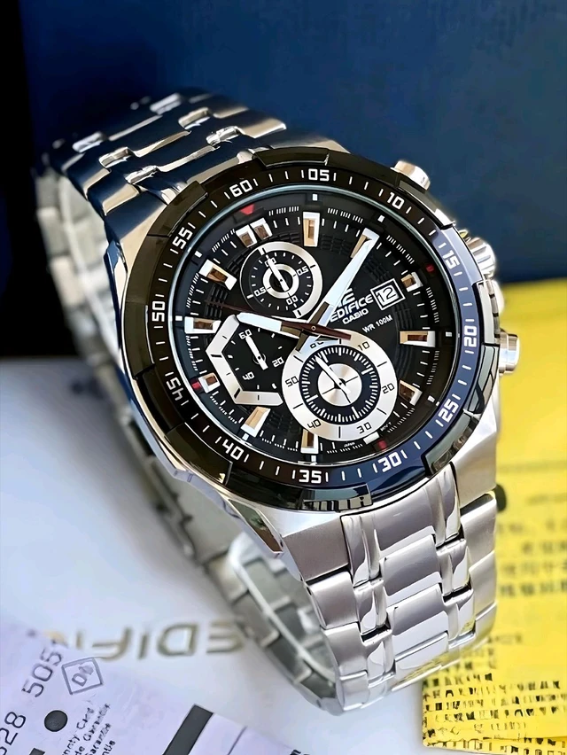 Casio_ Edifice_ EFR-539D-1AVUDF Analog Black Dial Men Watch Silver Strap
