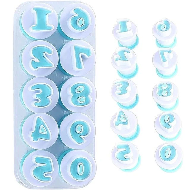 0-9 Numbers Cake Mold, Fondant Cookies Plunger Cutter Molds, DIY Chocolate Sugarcraft Stamp Impress, Numbers Cookie Cutters