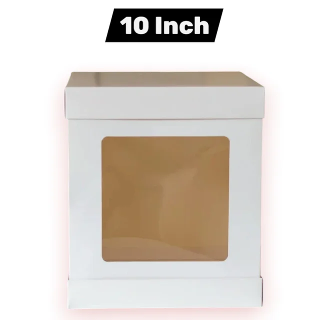 The Baking Curv 10 Inch Tall Cake Box with Window – Premium Display Box for Tiered & Fondant Cakes - 10 Inch, White