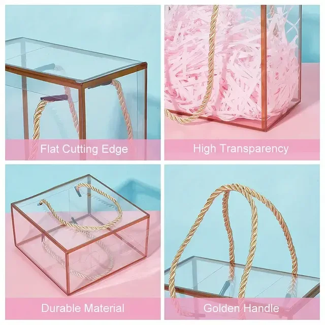 The Baking Curv Transparent 8x8 PVC Hamper Boxes with Handle – Square Gift Packaging Boxes for Hampers & Return Gifts - Pack of 5