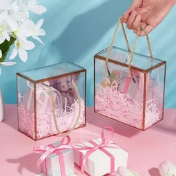 The Baking Curv Transparent 6x6 PVC Hamper Boxes with Handle – Square Gift Packaging Boxes for Hampers & Return Gifts - Pack Of 5