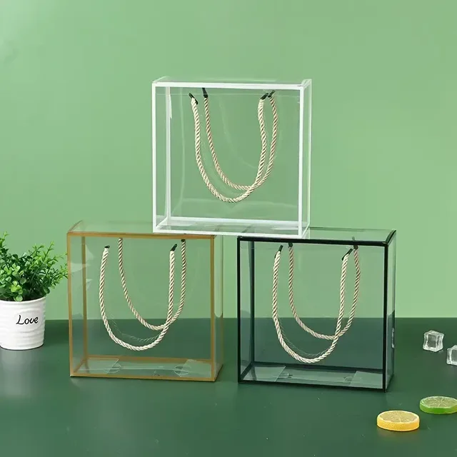 The Baking Curv Transparent 8x8 PVC Hamper Boxes with Handle – Square Gift Packaging Boxes for Hampers & Return Gifts - Pack of 5