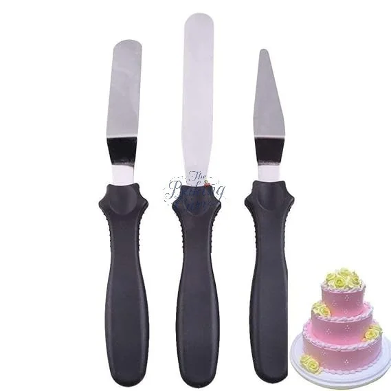 The Baking Curv 3-Piece Cake Icing Spatula Set – Angled & Straight Palette Knives for Smooth Cake Frosting & Decorating