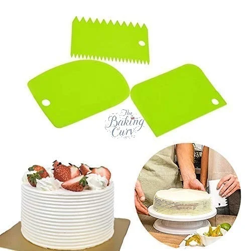 The Baking Curv 3-Piece Cake Scraper Set with Dough Cutter – Icing Smoother Tools for Cream, Ganache & Baking Prep