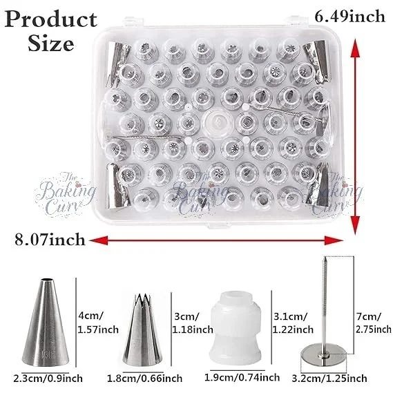 The Baking Curv 52-Piece Icing Nozzle Set – Stainless Steel Piping Tips with Coupler & Storage Box for Cake Decorating & Baking